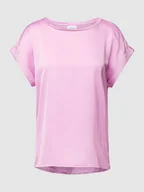 Bluzki damskie - T-shirt z rękawami z zakładkami w jednolitym kolorze - miniaturka - grafika 1