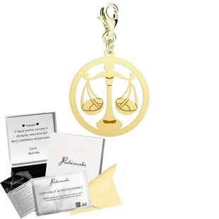 Charms Złoty Zodiak Waga Znak Zodiaku 925 Prezent Kobieta DEDYKACJA - Wisiorki - miniaturka - grafika 1