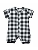 Kombinezony dla dzieci - Niemowlęcy rampers kratka biało-czarny Nicol,r.56 - miniaturka - grafika 1