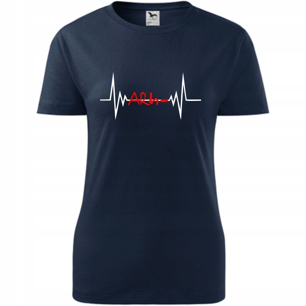 Damska Koszulka z Nadrukiem grupa krwi - a rh- Honorowy Dawca Krwi Prezent ciemny granat S