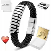 Bransolety męskie - BRANSOLETKA MĘSKA SKÓRZANA SREBRNA Z GRAWEREM MOCNA REGULOWANA NA PREZENT - miniaturka - grafika 1