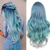 Inne - TEMU Modna długa peruka dla kobiet, 28-calowe fale turkusowe, wielokolorowa syntetyczna peruka mermaid w środku, odporna na ciepło pełna peruka, - miniaturka - grafika 1