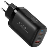 Ładowarki do telefonów - Ładowarka Sieciowa 3w1 z Technologią GaN3 65W, Szybkie Ładowanie PD i QC, Porty 2x USB-C 65W + USB-A 30W, Kompaktowa i Wydajna, Alogy GaNCharge Compact™ – Czarna - miniaturka - grafika 1