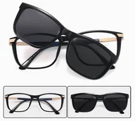 Okulary korekcyjne, oprawki, szkła - 2w1 Okulary do komputera + nakładka przeciwsłoneczna na magnes Clip-On 25160 czarny - miniaturka - grafika 1