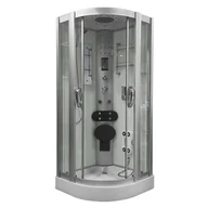 Kabiny z hydromasażem - Kabina prysznicowa + sauna parowa składane siedzisko półokrągła zabudowana biała 90x90 MO-09909ASW - miniaturka - grafika 1