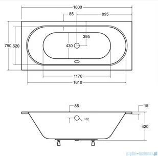 Besco Vitae Slim + 180x80cm wanna prostokątna + syfon #WAV-180-S+ - Wanny - miniaturka - grafika 2