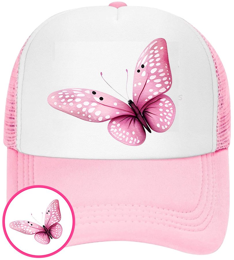 CZAPKA Z DASZKIEM MOTYLE MOTYL DLA DZIECI SIATKA RÓŻOWA BEJSBOLÓWKA