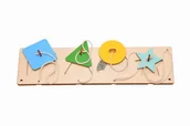 Zabawki interaktywne dla dzieci - Kolorowe puzzle figury geometryczne ze sznureczkami do tablicy manipulacyjnej. - miniaturka - grafika 1