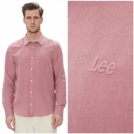 Koszule męskie - Lee PATCH SHIRT Garment Dye Mauve lniana pastelowa koszula małe logo M - miniaturka - grafika 1