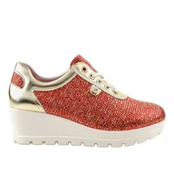Botki damskie - Czerwone Modne Sneakersy na koturnie JFL663-3 - ButyModne - miniaturka - grafika 1