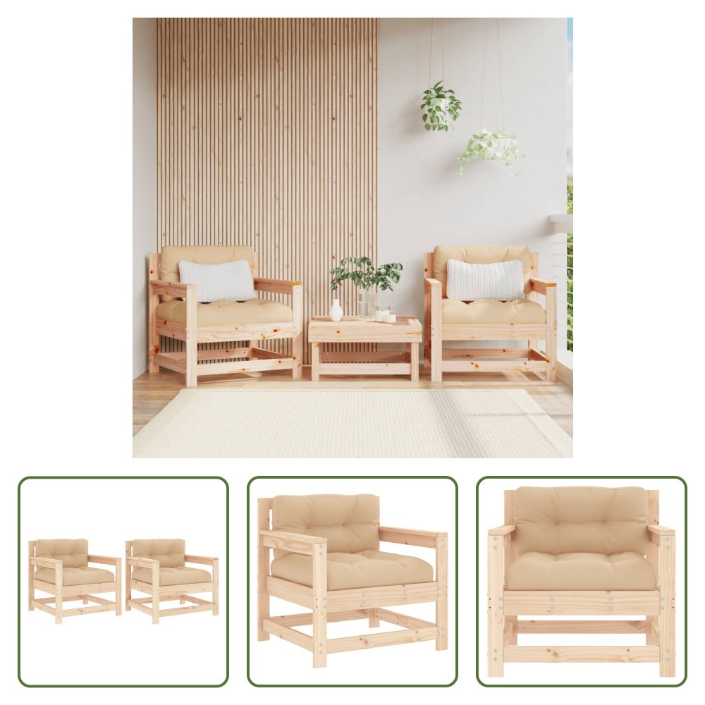 The Living Store Krzesła ogrodowe z poduszką 2 szt. Lite drewno sosnowe