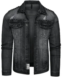 Kurtka męska jeansowa czarna z nitami Recea - Kurtki męskie - miniaturka - grafika 1
