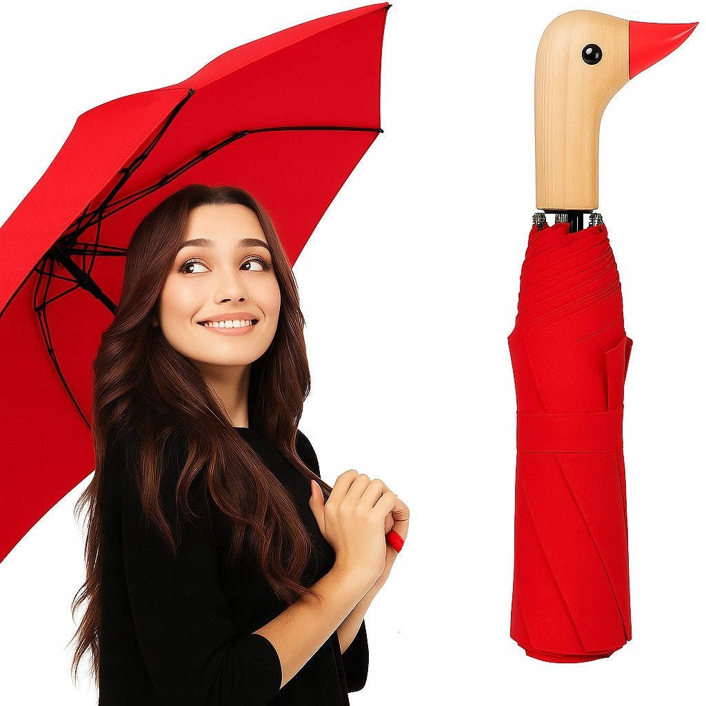 PARASOL AUTOMATYCZNY PARASOLKA CZERWONA Z POKROWCEM DUCKHEAD 95cmNA PREZENT