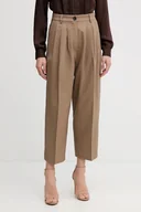 Spodnie damskie - Sisley spodnie damskie kolor brązowy fason cygaretki high waist 4V99LF07S - miniaturka - grafika 1