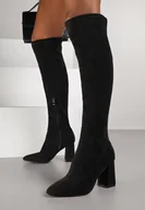 Kozaki damskie - Czarne Kozaki Vices z Imitacji Zamszu na Słupku z Dopasowaną Cholewką Lavie - miniaturka - grafika 1