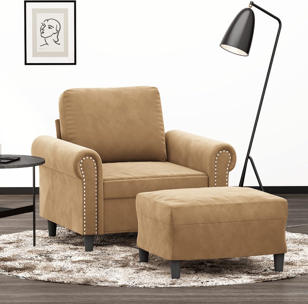 vidaXL vidaXL Fotel z podnóżkiem, brązowy, 60 cm, obity aksamit