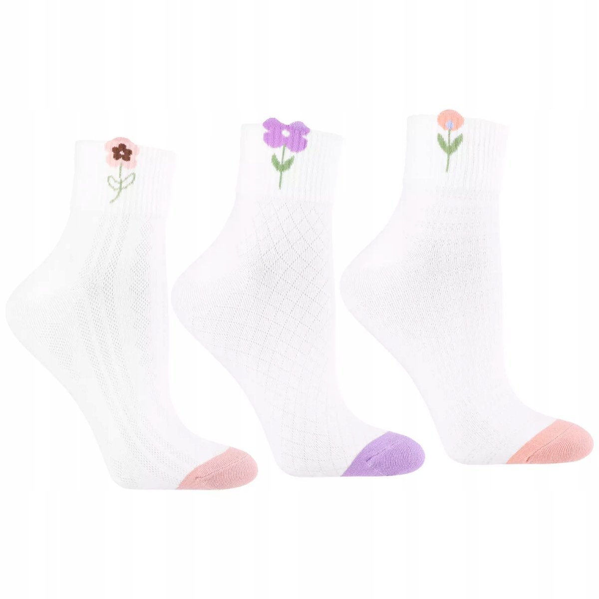 3X Skarpetki Damskie Krótkie 3/4 Kwiatowy Wzór Bawełna Urocze Moraj 35-38