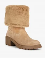 Botki damskie - GEOX BOTKI SKÓRZANE ZA KOSTKĘ OCIEPLANE BEŻOWE 36 Ż3F - miniaturka - grafika 1