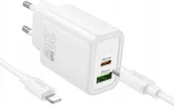 Ładowarki do telefonów - HOCO ładowarka sieciowa USB A + Typ C + kabel Typ C do Lightning PD QC3.0 3A 20W N61 biała - miniaturka - grafika 1