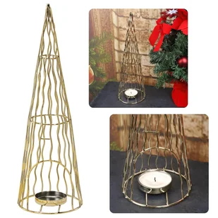 Złoty świecznik metalowy na tealight, choinka 32 cm - Świeczniki - miniaturka - grafika 1