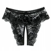 Majtki damskie - Stringi majtki damskie czarne z dziurką otwarte - S/M - miniaturka - grafika 1
