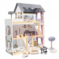 Domki dla lalek - Drewniany domek dla Lalek Led Willa XL Mdf meble mebelki 78cm - miniaturka - grafika 1