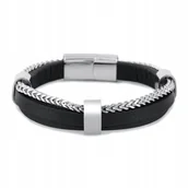 Bransolety męskie - Czarna skórzana bransoletka męska rzemienie łańcuszek Pacific LB-015-S1 - miniaturka - grafika 1