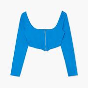 Koszule damskie - Cropp - Niebieski crop top z długim rękawem - Niebieski - miniaturka - grafika 1