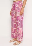 Spodnie damskie - Różowe Spodnie Palazzo z Wiskozy z Gumką w Talii Lirfea - miniaturka - grafika 1