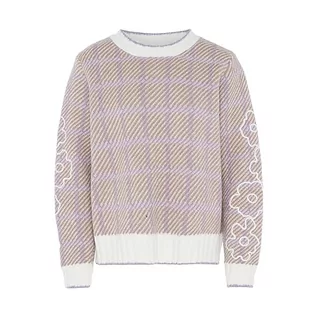 Swetry damskie - Fenia Damski sweter z rękawami z dzianiny z kwiatowym karo w kontrastowym kolorze taupe rozmiar XL/XXL, szarobrązowy, XL - grafika 1