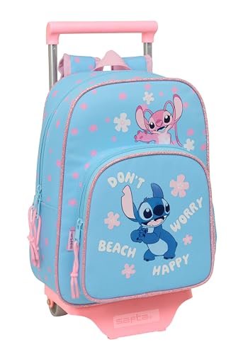 Safta STITCH HAPPY Plecak dziecięcy z wózkiem 705, idealny dla dzieci w różnym wieku, wygodny i wszechstronny, jakość i wytrzymałość, 26 x 11 x 34 cm, Błękitny, M, Casual
