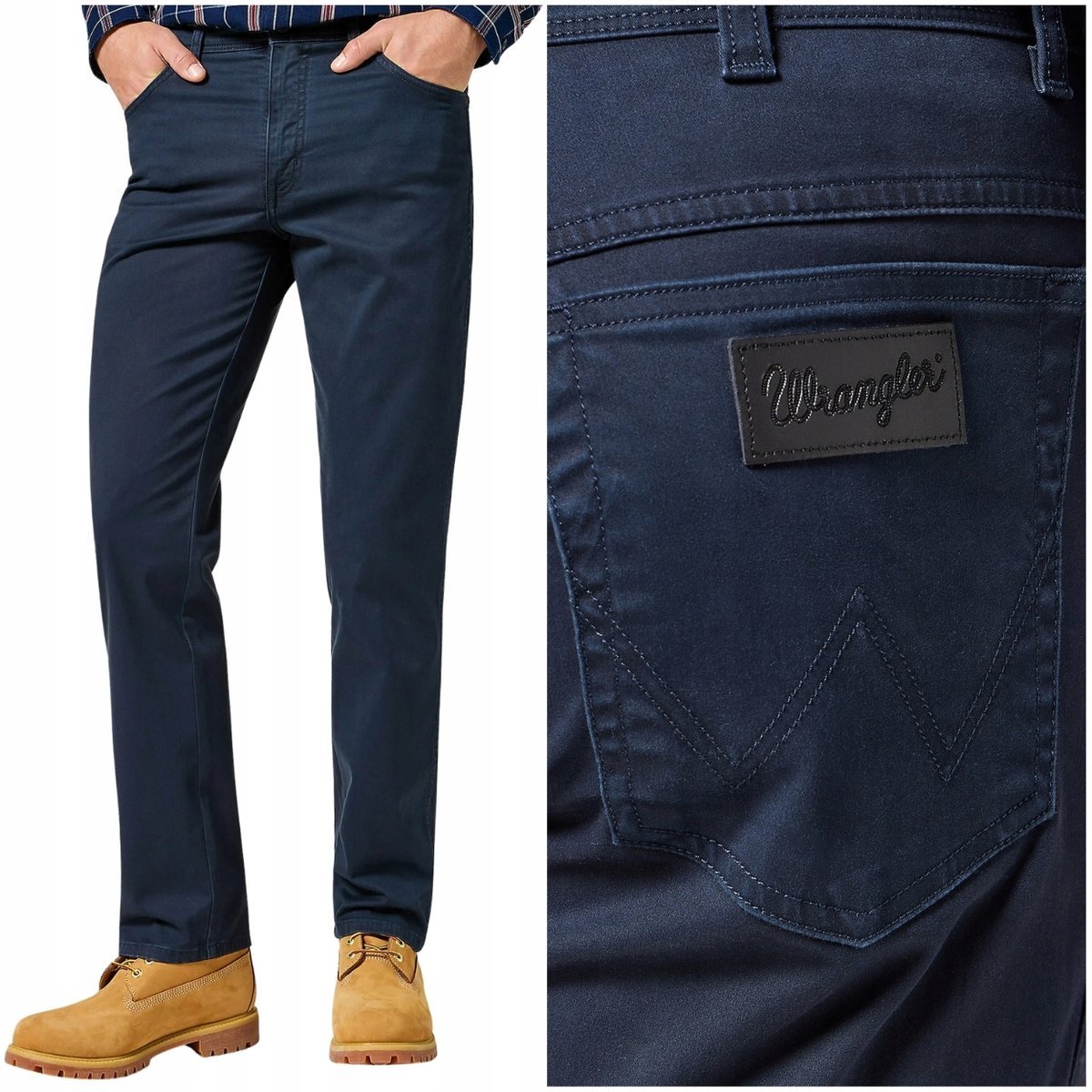 Wrangler Texas Dark Navy klasyczne proste spodnie materiałowe W36 L30