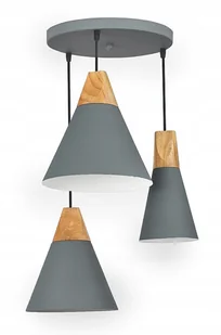 Lampa wisząca nowoczesna metalowa drewniana szara żyrandol na 3 żarówki - Lampy sufitowe - miniaturka - grafika 1