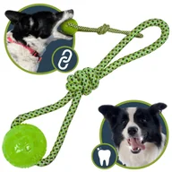 Zabawki dla psów - SZARPAK Z PIŁKĄ dla psa MOCNY 36 cm, 3w1 Zabawka DO APORTOWANIA, PRZECIĄGANIA, Bawełniany sznurek - miniaturka - grafika 1