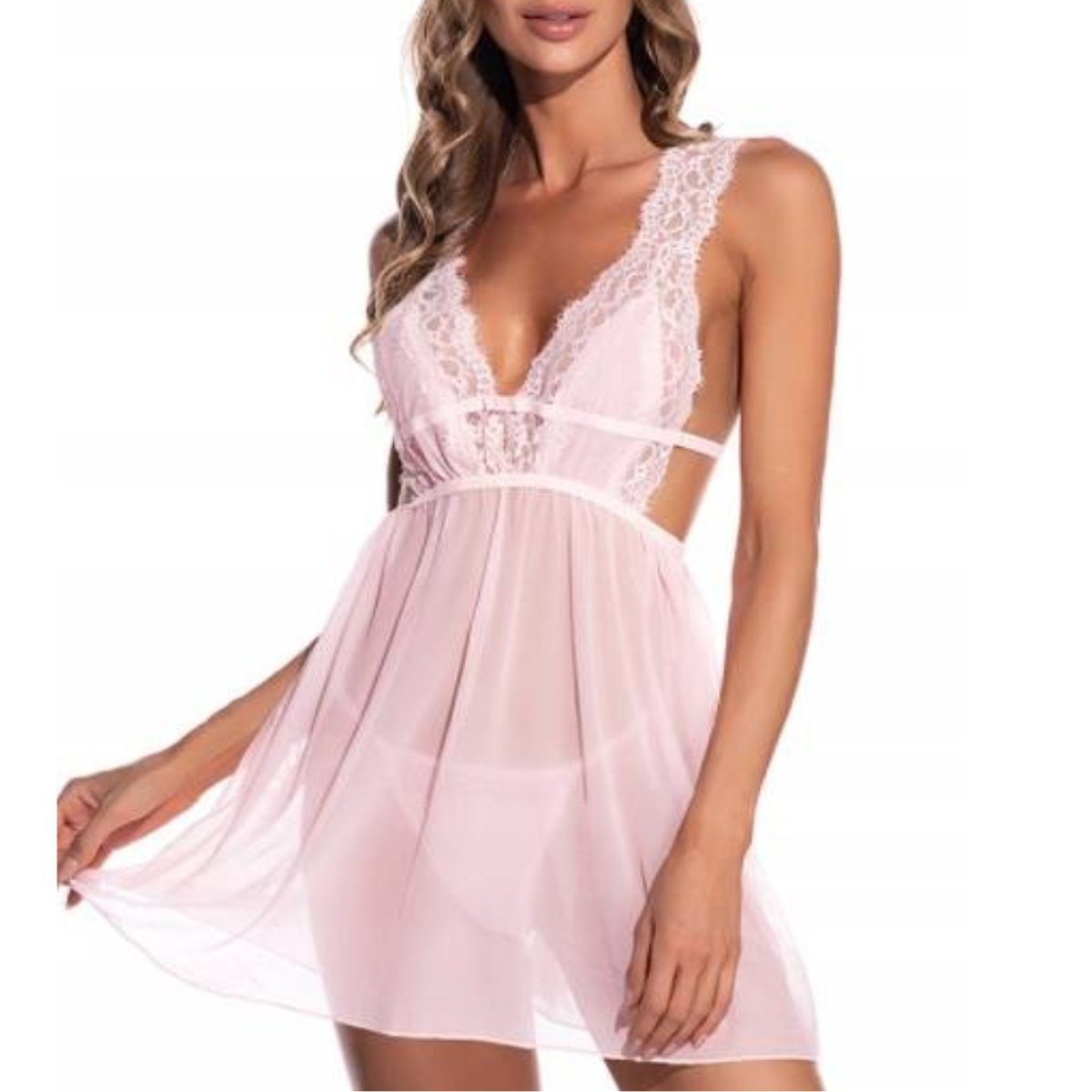 Koszulka Nocna Na Ramiączkach Różowa - L