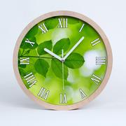 Zegary - Zegar drewniany okrągły zielone liście fi 30 cm, Tulup - miniaturka - grafika 1