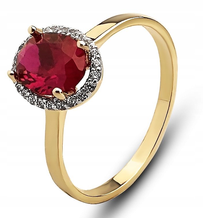 PIĘKNY ZŁOTY PIERŚCIONEK RUBINOWY KAMIEŃ 333