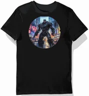 Koszulki męskie - Koszulka męska czarna z nadrukiem srebrnego robota S - miniaturka - grafika 1