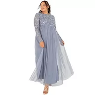 Sukienki - Maya Deluxe Damska taupe Blush krótki rękaw w paski druhna sukienka maxi formalna, Dusty Blue, 18 - miniaturka - grafika 1