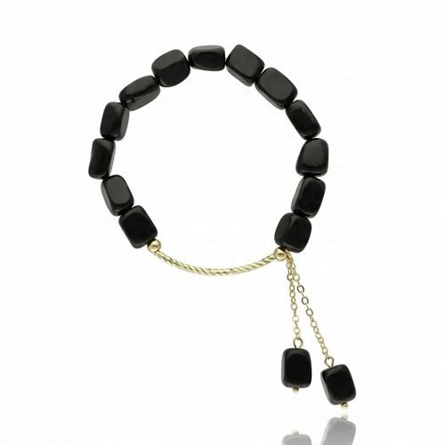 Bransoletka Z Kamieni Naturalnych Z Czarnych Agatów Ze Złotem Z Pudełkiem