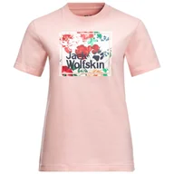 Koszulki i topy damskie - Damska Koszulka JACK WOLFSKIN FLOWER LOGO T W 1808341-2157 – Różowy - miniaturka - grafika 1