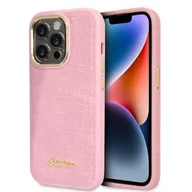 Etui i futerały do telefonów - Guess GUHCP14LHGCRHP iPhone 14 Pro 6,1" różowy/pink hardcase Croco Collection - miniaturka - grafika 1