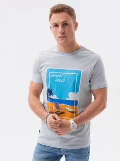 Koszulki męskie - T-shirt męski z nadrukiem - błękitny V3B S1434 - grafika 1