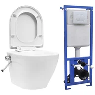 Miski WC - VidaXL Toaleta bezkołnierzowa ze spłuczką podtynkową, ceramika, biała - miniaturka - grafika 1