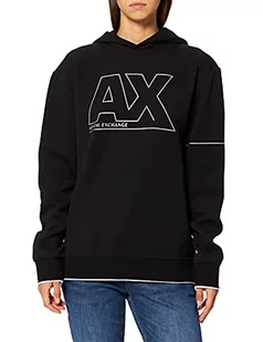 Armani Exchange Męska bluza z kapturem z Shiny Insert Logo na przodzie i na plecach, czarny, XS - Bluzy męskie - miniaturka - grafika 1