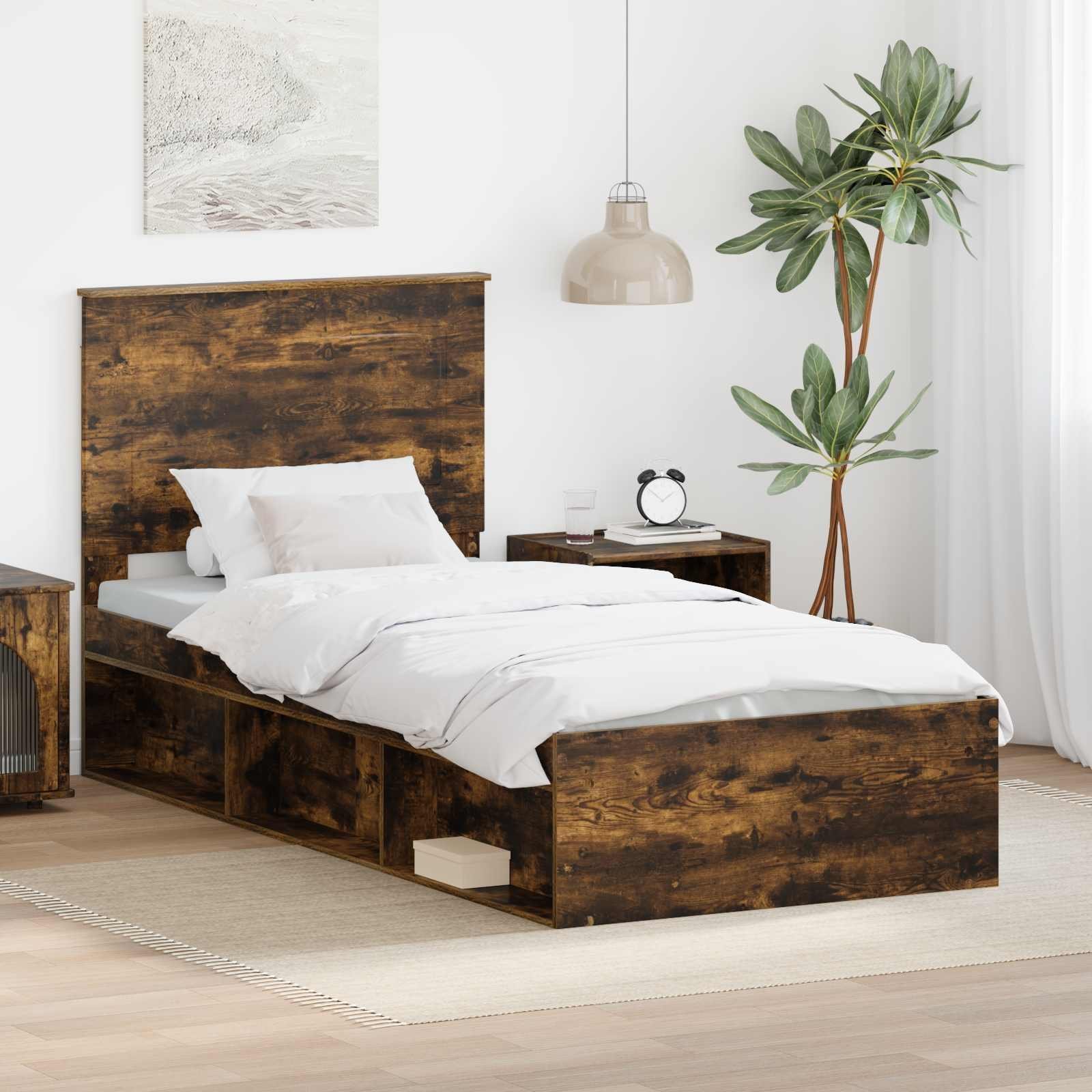 vidaXL Ramka łóżka Wędzone drewno dębowe 90 x 200 cm Lite drewno sosnowe