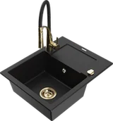 Zlewozmywaki z baterią - Mexen Enzo zlewozmywak granitowy 1-komorowy z ociekaczem i baterią kuchenną Aster, czarny - 6506-77-73450-57-G - miniaturka - grafika 1