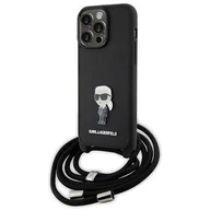 Etui i futerały do telefonów - Karl Lagerfeld KLHCP15XSASKNPSK iPhone 15 Pro Max 6.7" hardcase czarny/black Crossbody Saffiano Monogram Metal Pin Karl & Choupette - miniaturka - grafika 1