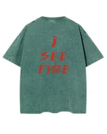 Koszulki męskie - Męska koszulka oversize efekt sprania z napisem Widzę Ogień Zielona XL - miniaturka - grafika 1