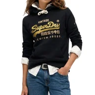 Bluzy damskie - Bluza damska Superdry Embellished z kapturem czarna ocieplana-L - miniaturka - grafika 1